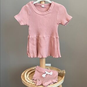 ⭐️⭐️PICK 5 / $20 Pink Ribbed Baby Girl Dress with bloomers Size 100 6-12M